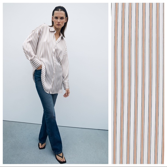 Zara Tops - NWT. Zara Striped Satin Effect Oversized Flowy Shirt/Blouse. Size XL.